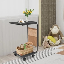 Floorstanding 2-Tier C-shaped Side Table For Sofa And Bed, C-shaped Coffee Table