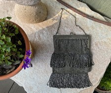 Antique 1920 s Charcoal Black Beaded Flapper Purse Selling for parts