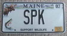 2016 Maine Vanity License Plate SPK - SUPPORT WILDLIFE