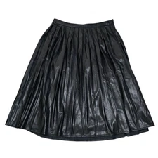 ModCloth Black Faux Leather Pleated Midi Pull-on Skirt Size L