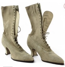 Vintage victorian Leather Lace Up Boots Beige off-white