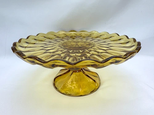 Vintage Anchor Hocking Fairfield Honey Amber Cake Plate Pedestal Stand 10"