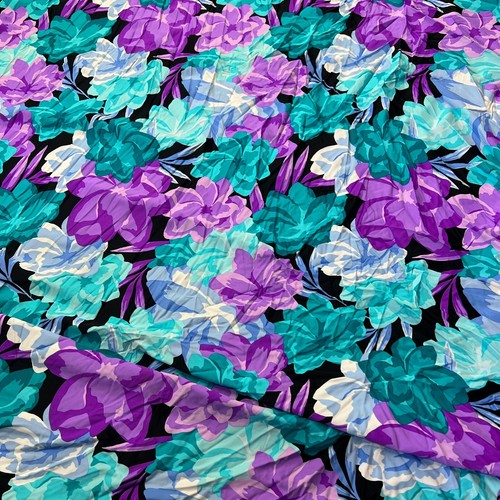 Spandex Fabric Stretch Print Purple & Blue Floral 60" wide by Yard for Swimwear - Picture 5 of 6