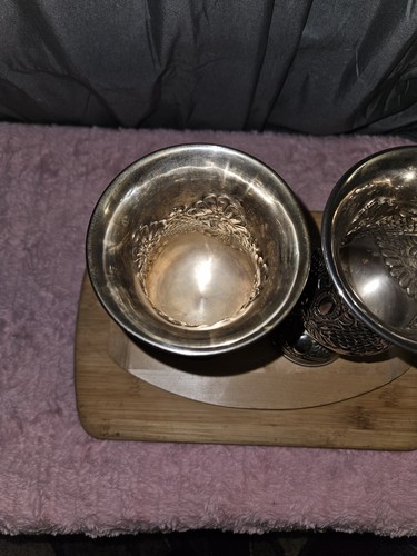 Goblet Pair For The Bold! Vintage, Made In India. Believe Hand Tooled. Artwork!! - Picture 6 of 16