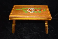 Vintage J.S. EBERSOL Hand Crafted Painted Folk Art Stool Pennsylvania 1974