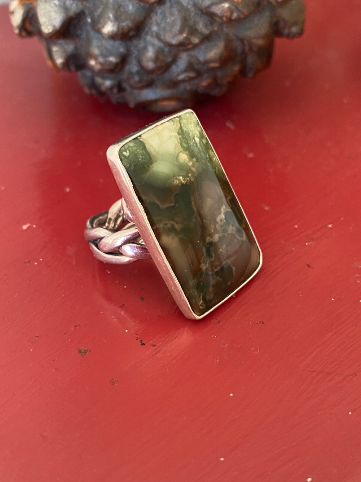 Large Designer Agate Sterling Silver Ring Size Ad… - image 8