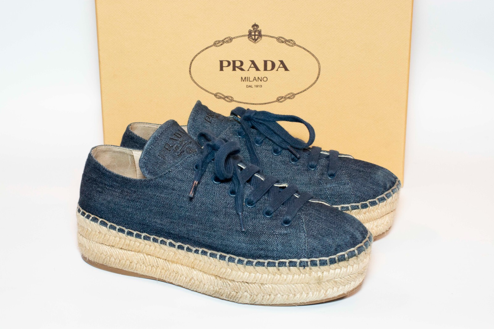 Prada Blue Denim Platform Espadrille Wedge Sneaker Size 39.5 (US 9.5) | eBay