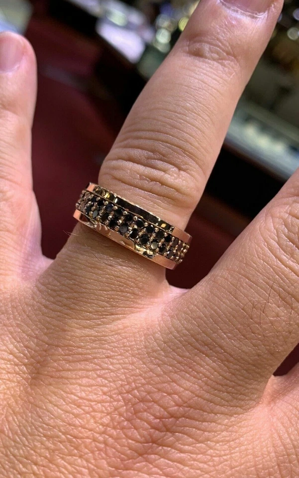 1 CT Round 2-Row Black Moissanite Men's Wedding Ring Band 14K Rose Gold Plated - Image 3 of 4