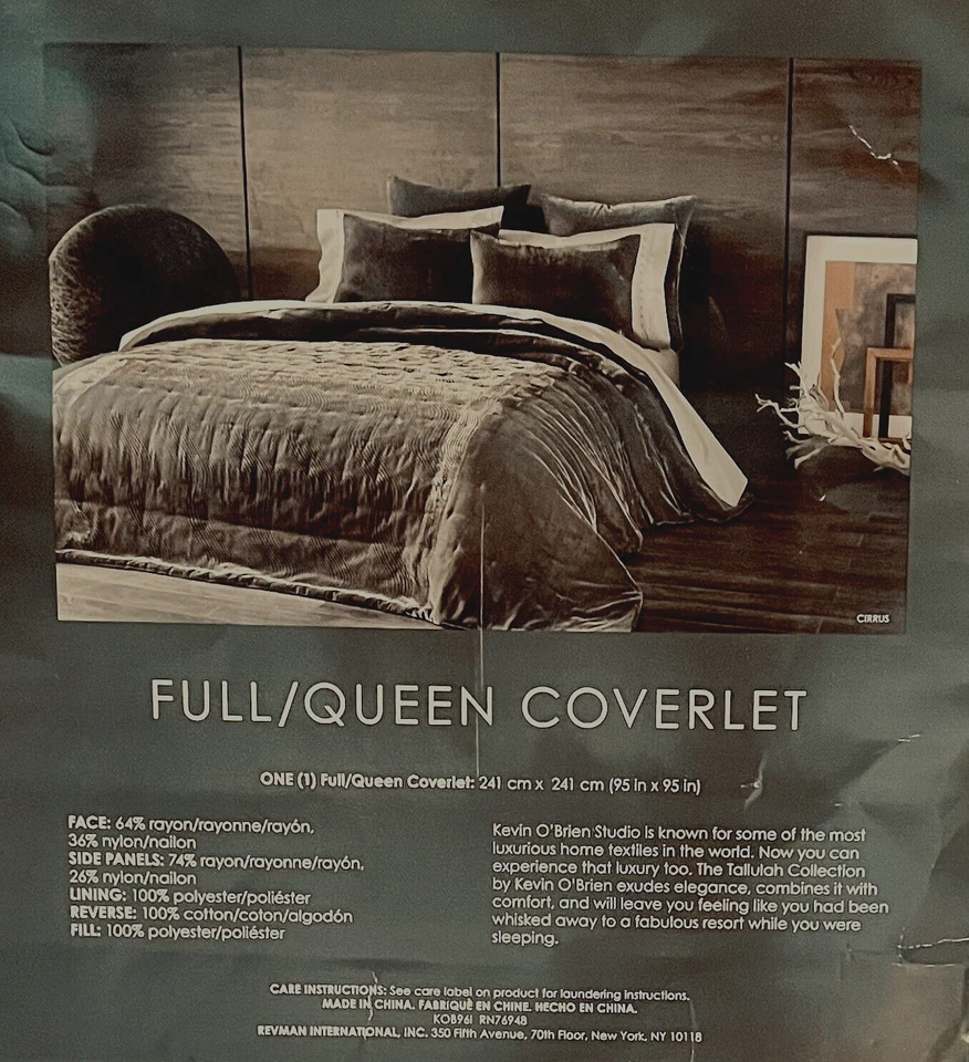 NWT Kevin OBrien®FULL/QUEEN STUDI0 TALLULAH COLLECTCirrus Pewter Velvet Coverlet - Image 2 of 4