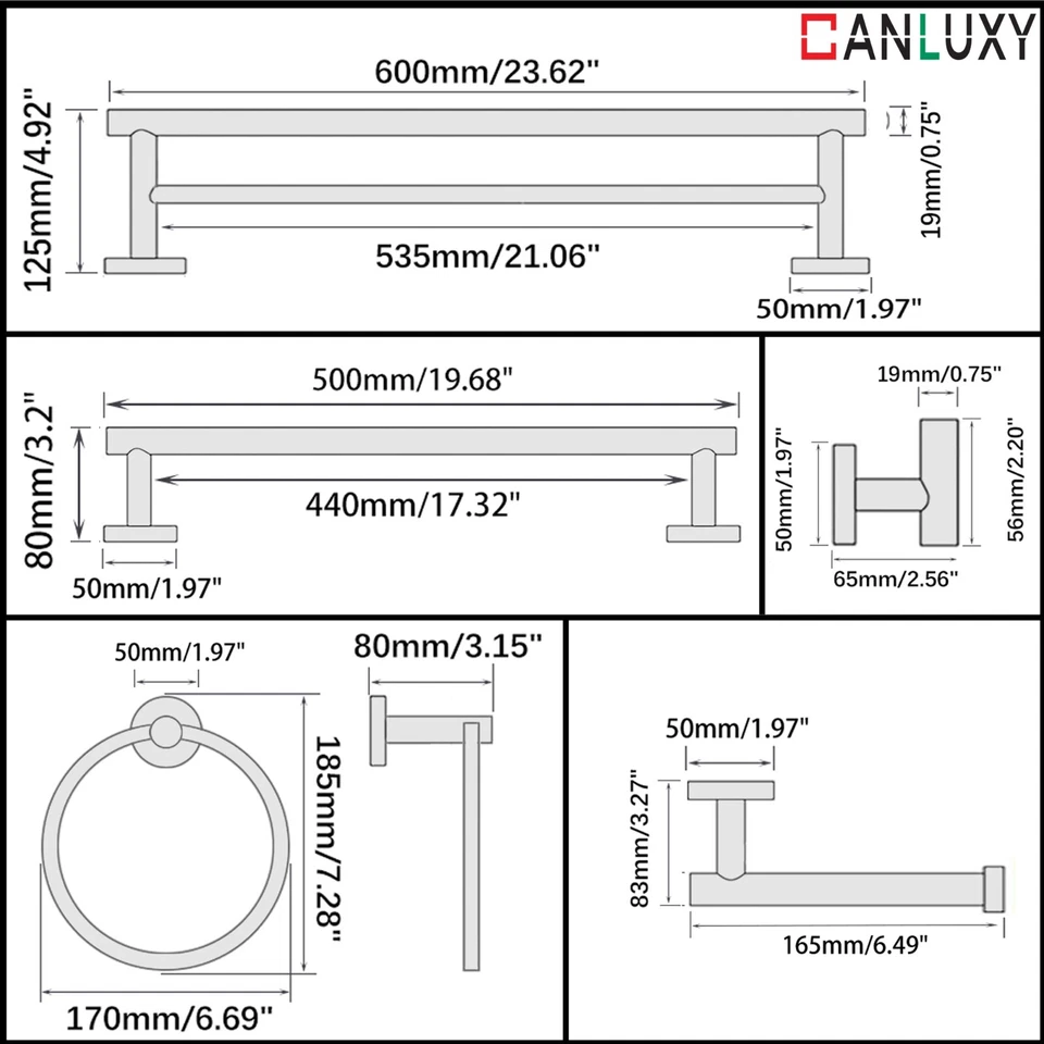 CANLUXY Porte Serviette Salle de Bain kit 7 pièce en acier inoxydable, Or Foto 2 de 4