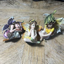 Set Of 3 Pink Lily Fairy  Figurines 3.25"H Faerie Garden. New!