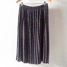Vintage Pleated Rainbow Polka Dot Midi Skirt Elastic Waistband Made in USA 6