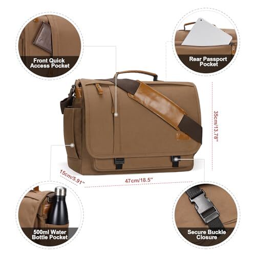 Messenger Bag 1717.3 Inch, Men's Computer Bag Waterresistant Canvas