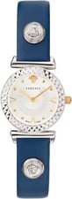 Versace VEAA00920 Mini Vanity silver gold blue Leather Women's Watch NEW