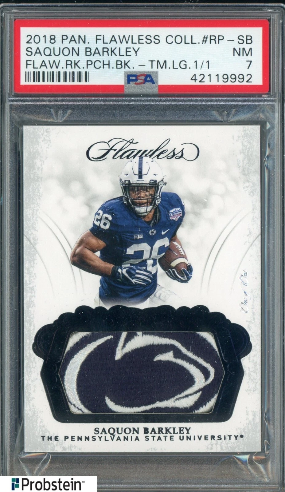 Saquon Barkley Panini Flawless Collegiate Rookie Patches #RPSB Black-Team Logo 1/1