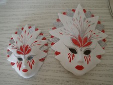 Mascherine in ceramica fantasia sole rosso bianco Made in Italy maschere da parete decorazione carnevale