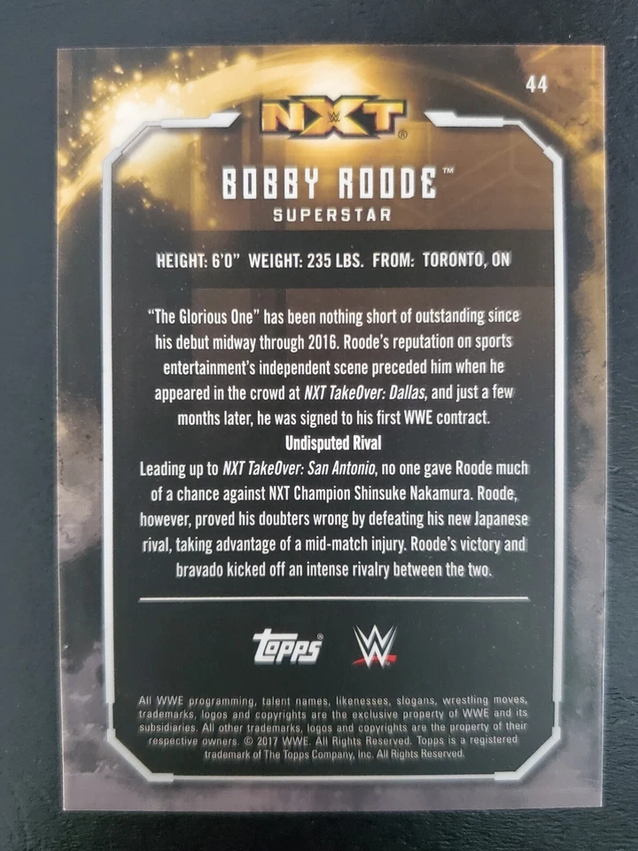 2017 Topps WWE Undisputed Superstar NXT #44 BOBBY ROODE - Image 2 of 2