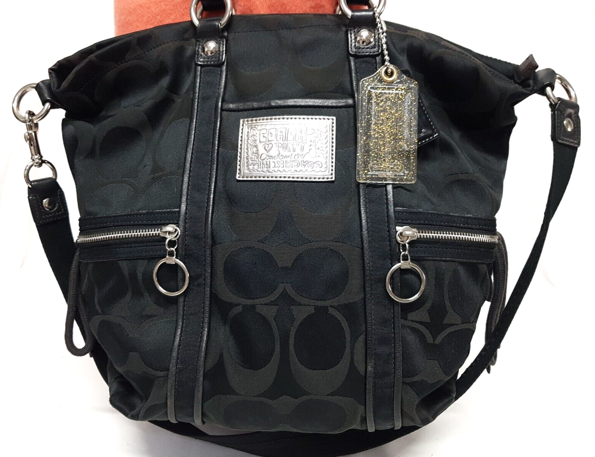 COACH POPPY SIGNATURE LUREX SPORTLIGHT BLACK JACQUARD TOTE COACH POPPY SIGNATURE LUREX SPORTLIGHT BLACK JACQUARD TOTE