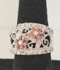 925 STERLING SILVER PINK AND COLORLESS GEMS RING SIZE 5