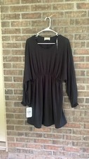 Dress Up Sz LARGE Black Got It Flowing On Shift Dress Pockets Nylon Rayon NWT
