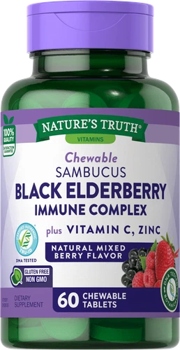 Sambucus BLACK ELDERBERRY Elderberry Vitamin C & Zinc 60 Veggie Chewable Tablets