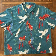 Vintage Paradise Found Men's Parrot Hawaiian Shirt Size 4XL USA Made Teal Blue