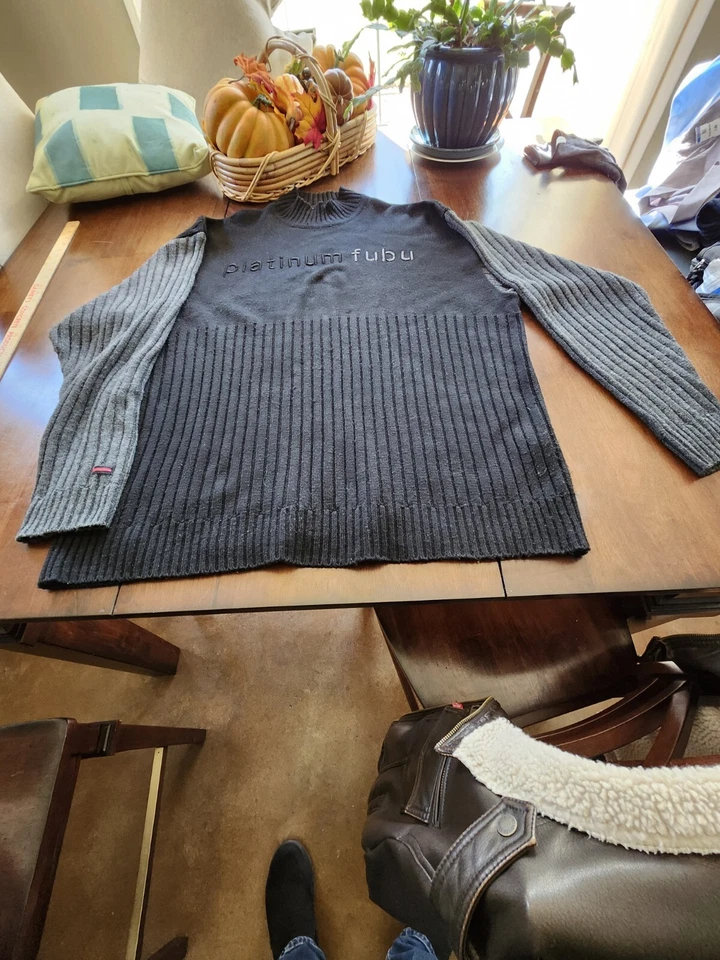 VINTAGE Platinum Fubu Sweater Mens XXXL Black/Gray Hip Hop - Image 2 of 4