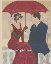 Art Deco Couple with Umbrella Counted Cross Stitch Chart No. 1-159