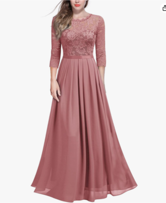 Miusol Elegant Floral Lace 3/4 Sleeve Bridesmaid Formal Maxi Dress (Pink,  L) | eBay