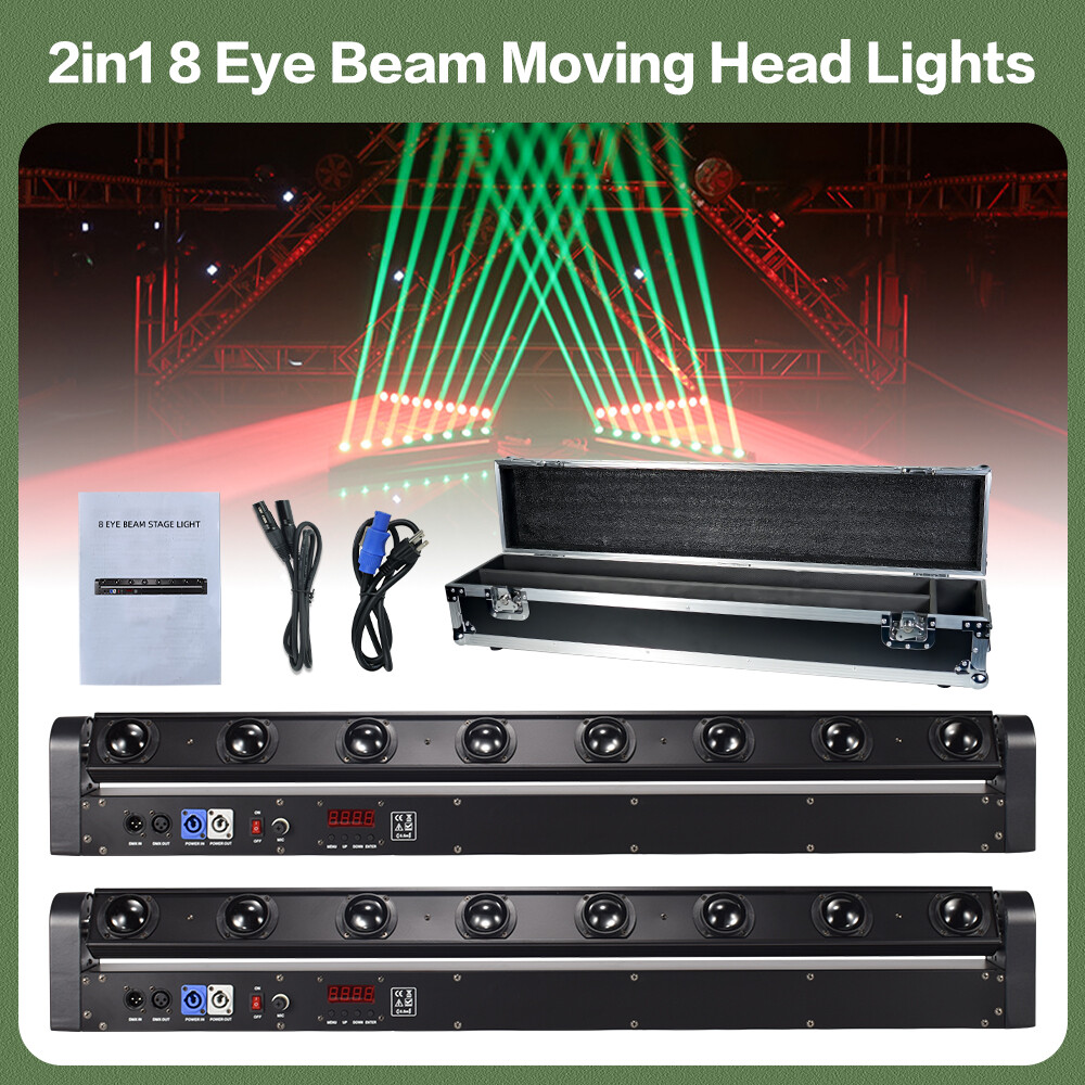2Pack 8 Eyes DJ Stage Beam Light Bar RGBW DMX Disco Party Club w/Case
