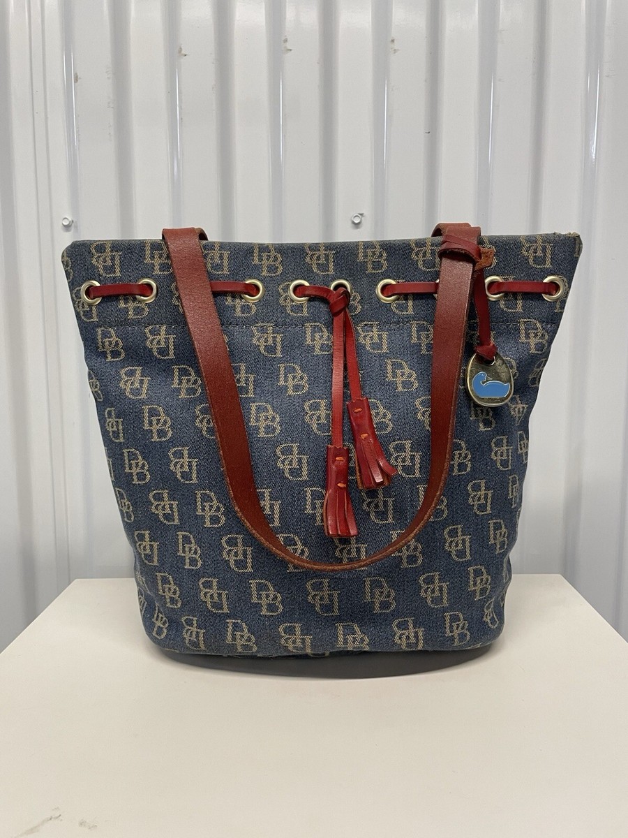 VTG Y2K Dooney & Bourke Blue Monogram Red Leather Tassel Bucket