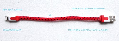 SHORT 8" Flat Braided USB Charger data Cable power for iPhone X 8 7 6 Plus 5s 5c - Picture 7 of 13