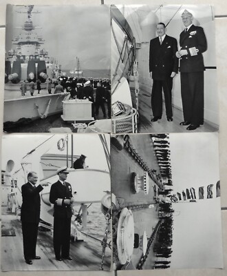 4 PRESSEFOTOS Präsident René COTY Lord MOUNTBATTEN Kriegsmarine Schlachtschiff