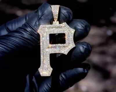 3.35 Ct Natural MOISSANITE Men's INITIAL P Pendant 14k Yellow Gold Plated Silver
