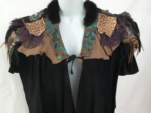 An Original Genuine Suede Leather Fringe with Feathers & Jewel Women S/M Cape - Picture 2 of 19