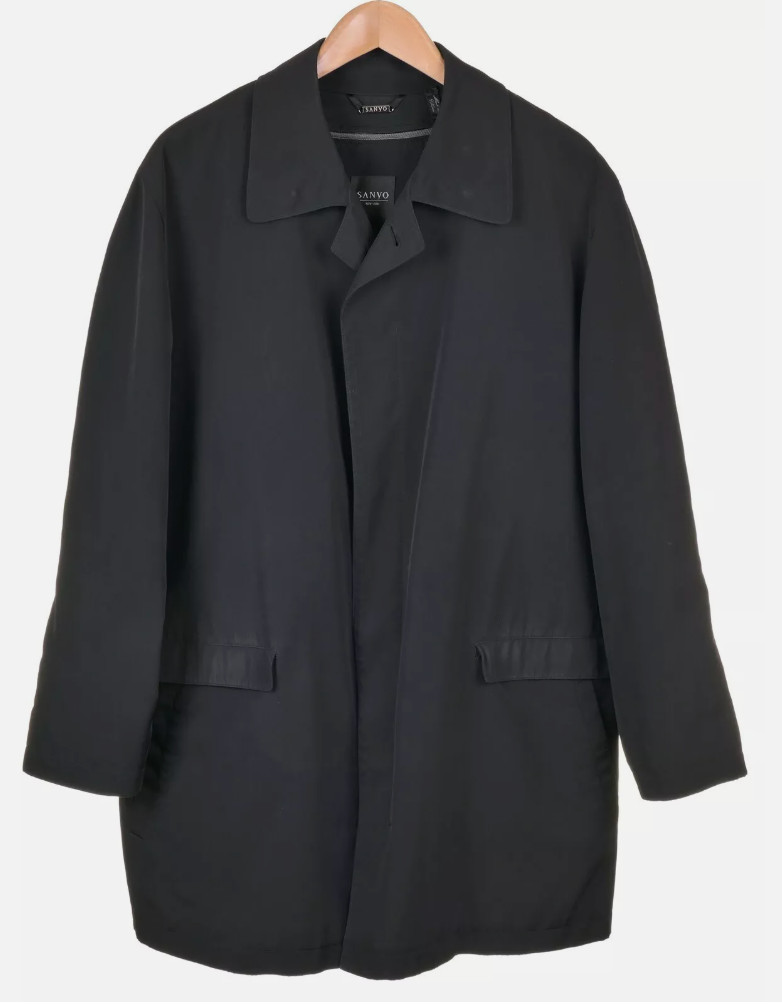 Amazing Sanyo Solid Black Polyester Rain Trench Z… - image 1