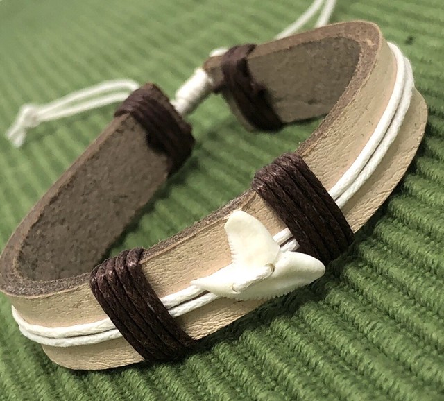 Real Shark Tooth Bracelet Brown Leather Bracelet Shark Teeth Bracelet