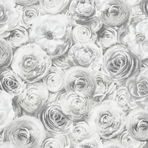Wildrose Floral Tapete weiße Blütenblätter Blumen 3D Feature Wall Arthouse - Bild 1 von 2