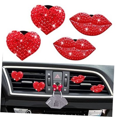 Bling 5 Pcs Red Lips Air Vent CHeart Shape Crystal Car Decor - Women lips