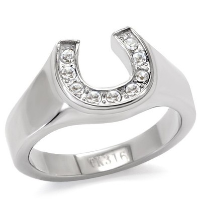 Women's Horseshoe Ring, Clear Top Grade Crystal, Stainless Steel, Luck Charm
