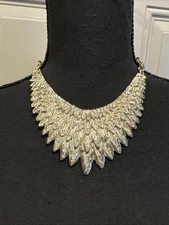 GoldTone CZ Choker Bib Statement Collar 8.5" Drop Statement Necklace NEW
