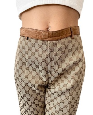 GUCCI Vintage GG Logo Jacquard Canvas Belted Tapered Cropped Pants