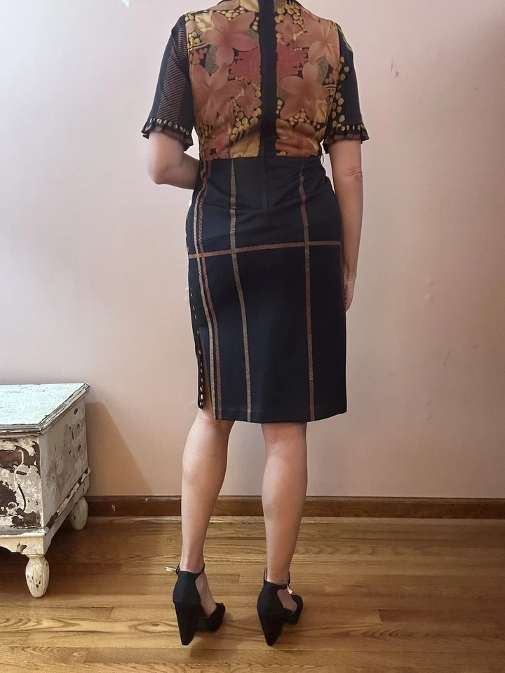 Vintage Años 70 Negro Óxido Naranja Camisa Vaina Vestido S M Foto 3 de 4