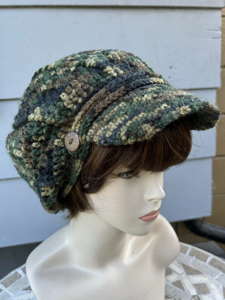 Sombrero de Noviero Color Camuflaje Verde Crochet Slouchy Adulto Gorro Sombrero con Visera Foto 4 de 4