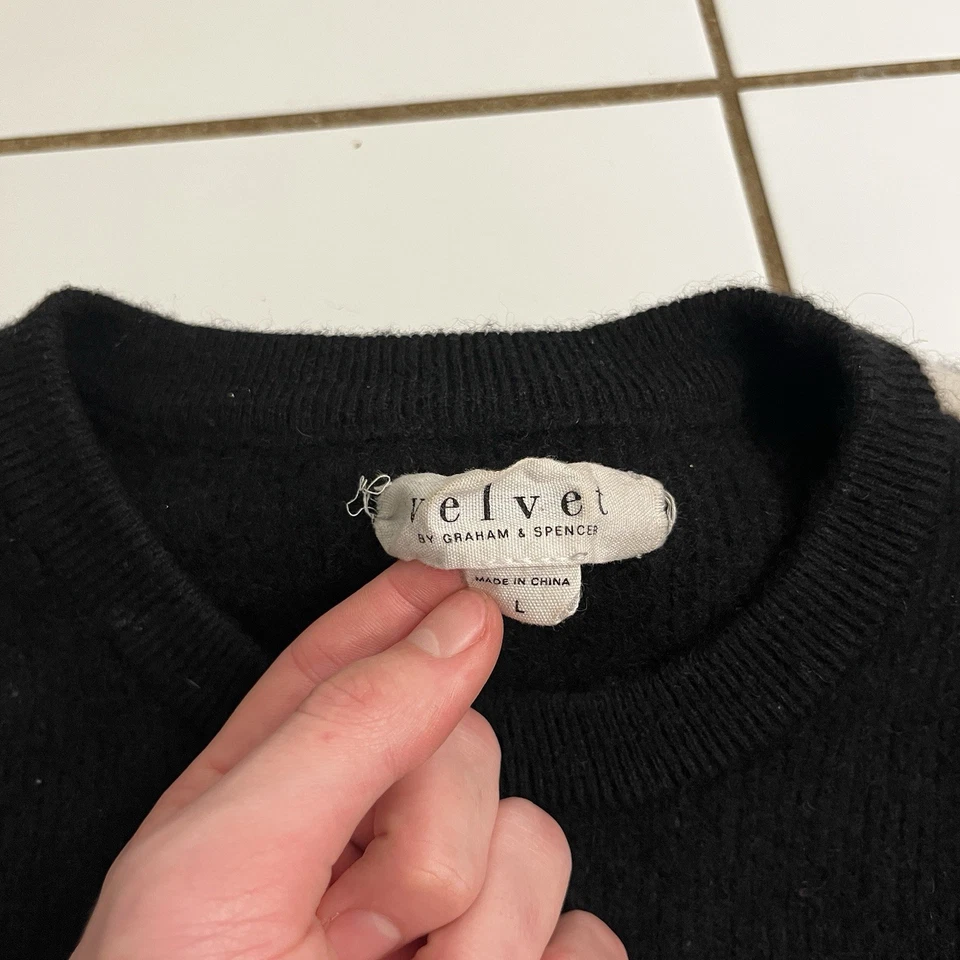 Suéter de cachemir Velvet by Graham & Spencer negro manga L contraste rayas Foto 2 de 4