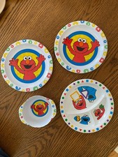 Lot of Sesame Street Elmo  Cookie Monster Bowl  3 plates - The First Years