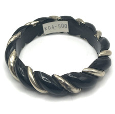 Vintage African Carved Black Horn  Silver Bracelet Rope Twist Bangle