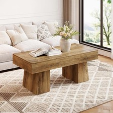 Farmhouse Coffee Table, 47-Inch Wooden Rectangular Center Table for Living Room