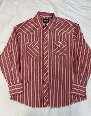 Wrangler Mens Red White Striped Button Snap Long Sleeve Shirt Size 2XL
