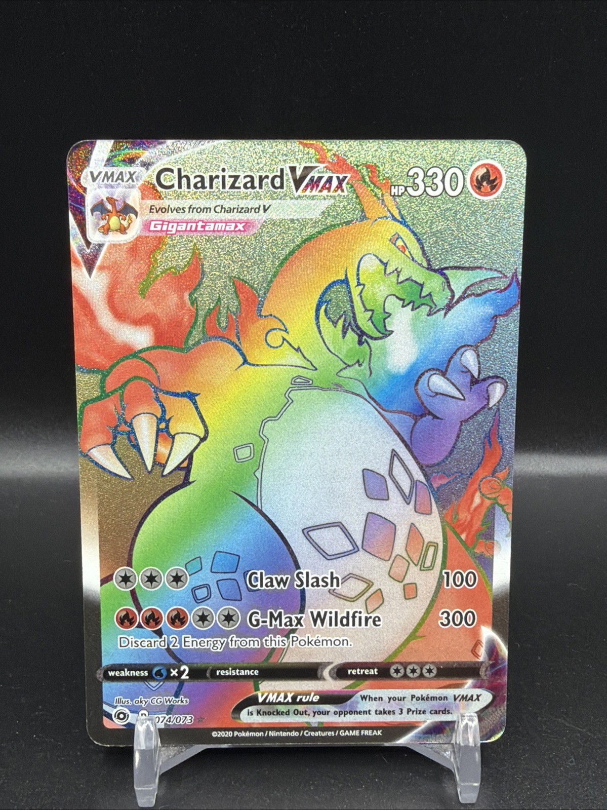 Pokemon Charizard VMAX 2020 Secret Rare Card 074/073 Rainbow